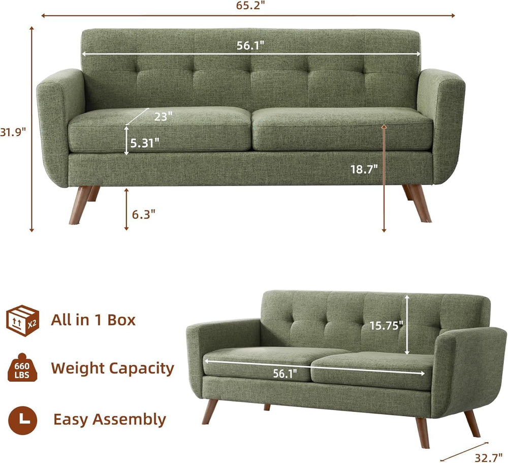 Tbfit 65" W Loveseat Sofa, Mid Century Modern Couches Love Seats for Liv...