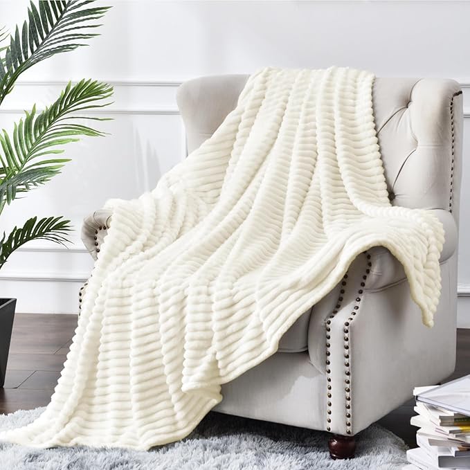 BEDELITE Fleece Blanket Twin Size – 3D Ribbed Jacquard Soft and Warm Decorative - Image 2