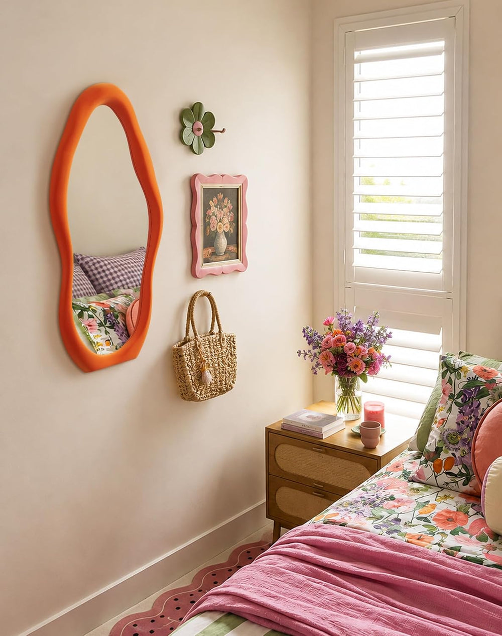 Wavy Decorative Wall-Mounted Mirror for Bathroom Decor,30x14,Orange