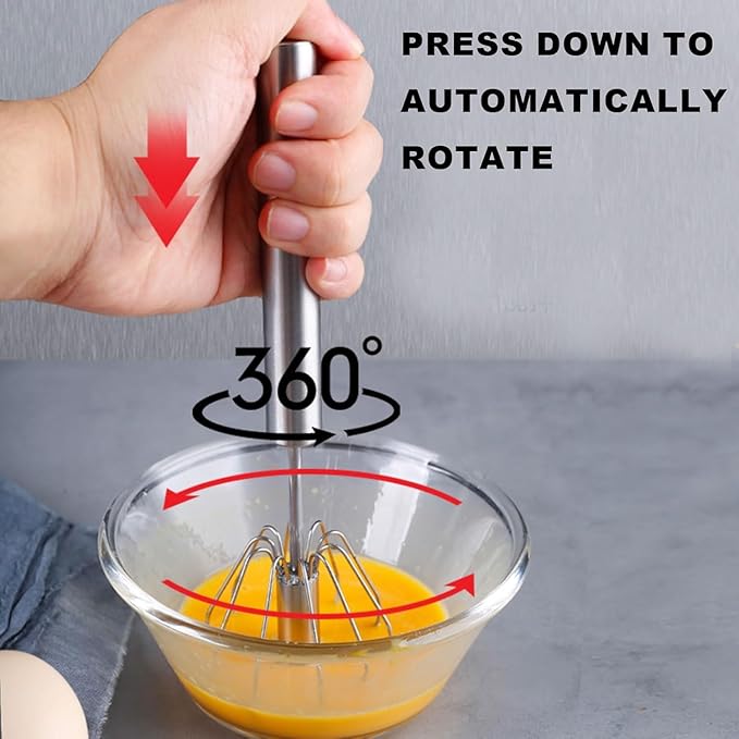 Semi-automatic Whisk, Stainless Steel Egg Beater, Versatile Milk Frother - Image 4