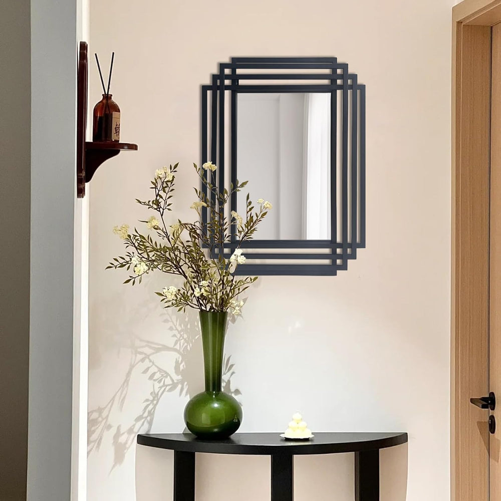24"x18" Rectangle Decorative Mirror with Black Geometric Frame