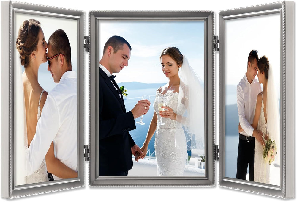 Lawrence Frames Bead Border Design, 5x7 Triple, Pewter