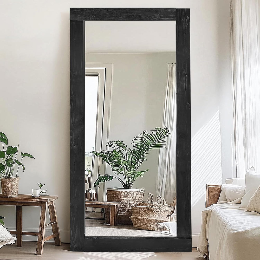 71x32in Full Length Mirror, Solid Wood Convex Frame, Black