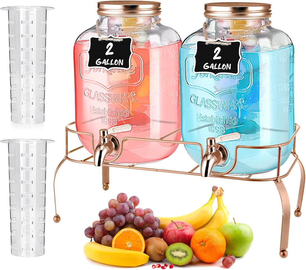 Lallisa 2 Pcs 2 Gallon Glass Drink Dispenser