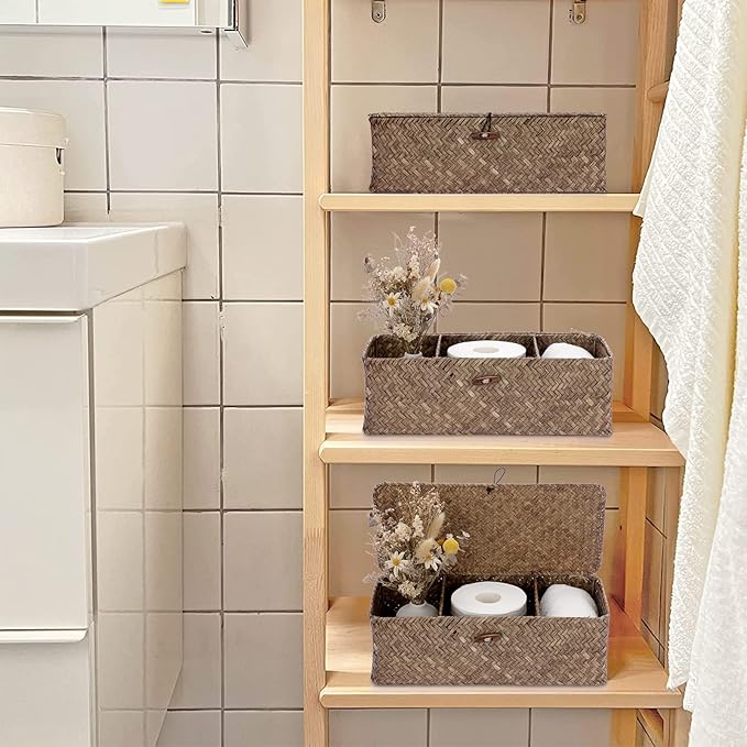 Hipiwe Storage Basket with Lid Toilet Tank Basket Holder Handwoven Wicker - Image 9
