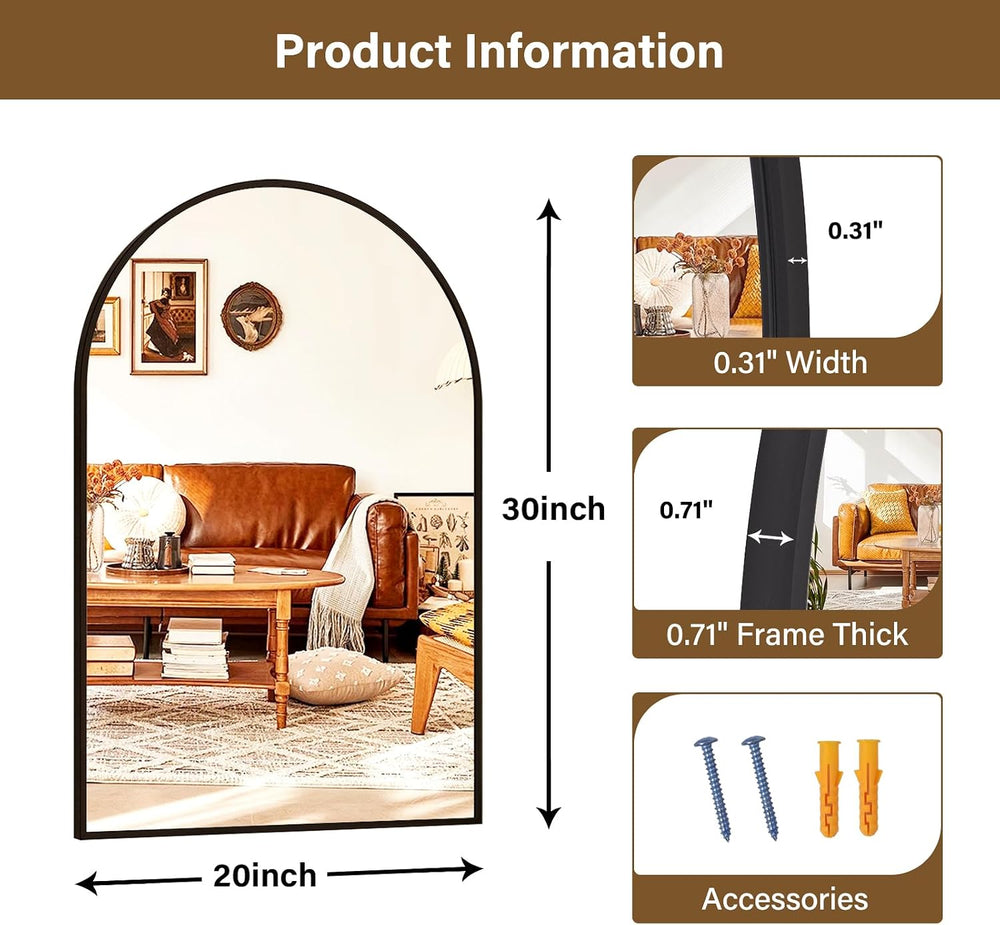 XRAMFY 20"x30" Black Arched Bathroom Mirror - Wall Mirror for Bathr...