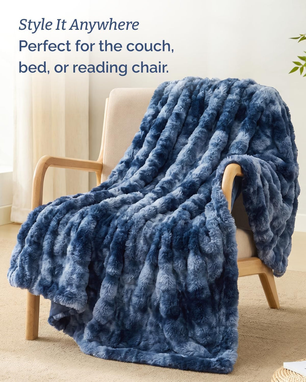 Faux Fur Throw Blanket - Throw Size Bubble Blanket - 50" x 60", Mar...