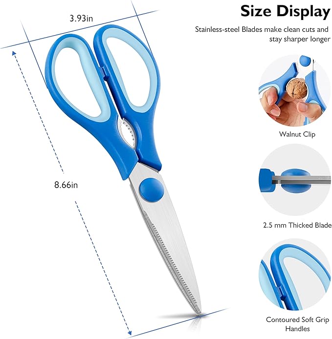 Black Grey Kitchen Shears, Rkqoa Kitchen Scissors Heavy Duty Cooking Scissors - Image 4