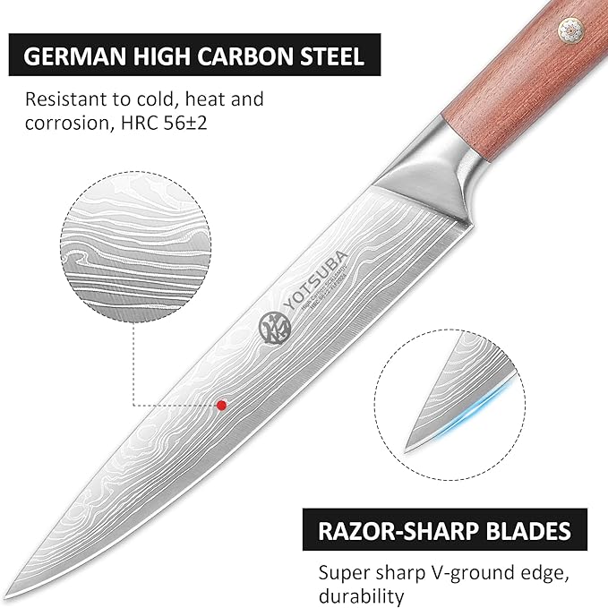 YOTSUBA Japanese Carving Knife and Fork Set, Razor-Sharp German Stainless Steel