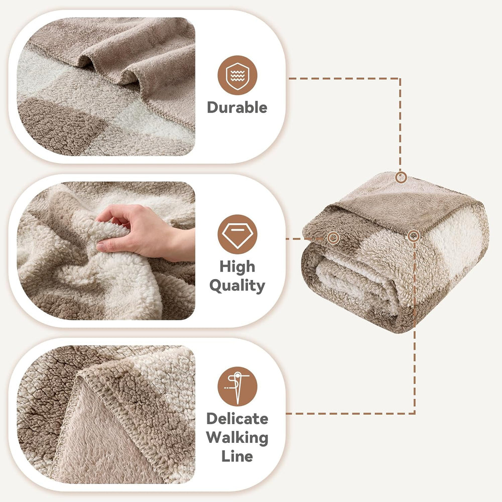 LURKA Checkered Sherpa Fleece Throw Blanket – Soft and Cozy, Medium Weight fo...