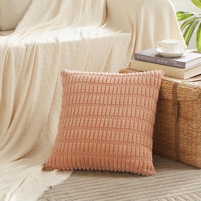 Fancy Homi 4 Packs Peach Decorative Throw Pillow Covers 18x18 Inch - Image 2