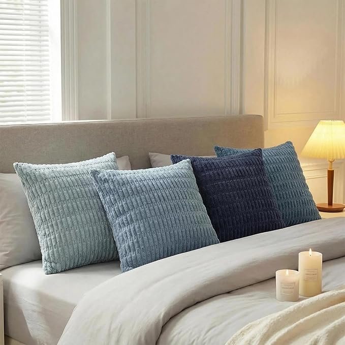 Fancy Homi Set of 4 Blue Decorative Throw Pillow Covers 12x12 Inch - Image 3