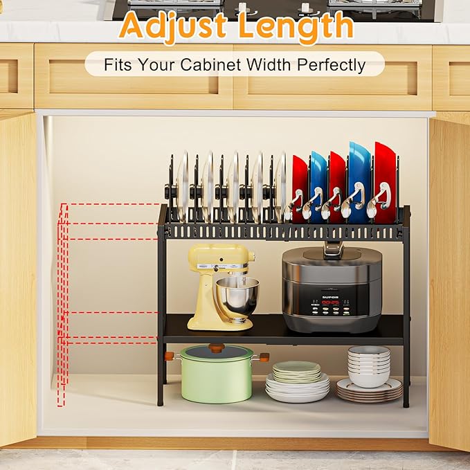 2-Tier Pots and Pans Organizer Under Cabinet, Expandable Pots Lid Organizers - Image 5
