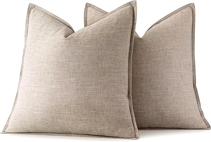 MIULEE Decorative Linen Euro Sham Pillow Covers 24x24 Inch Natural Linen Boho - Image 7