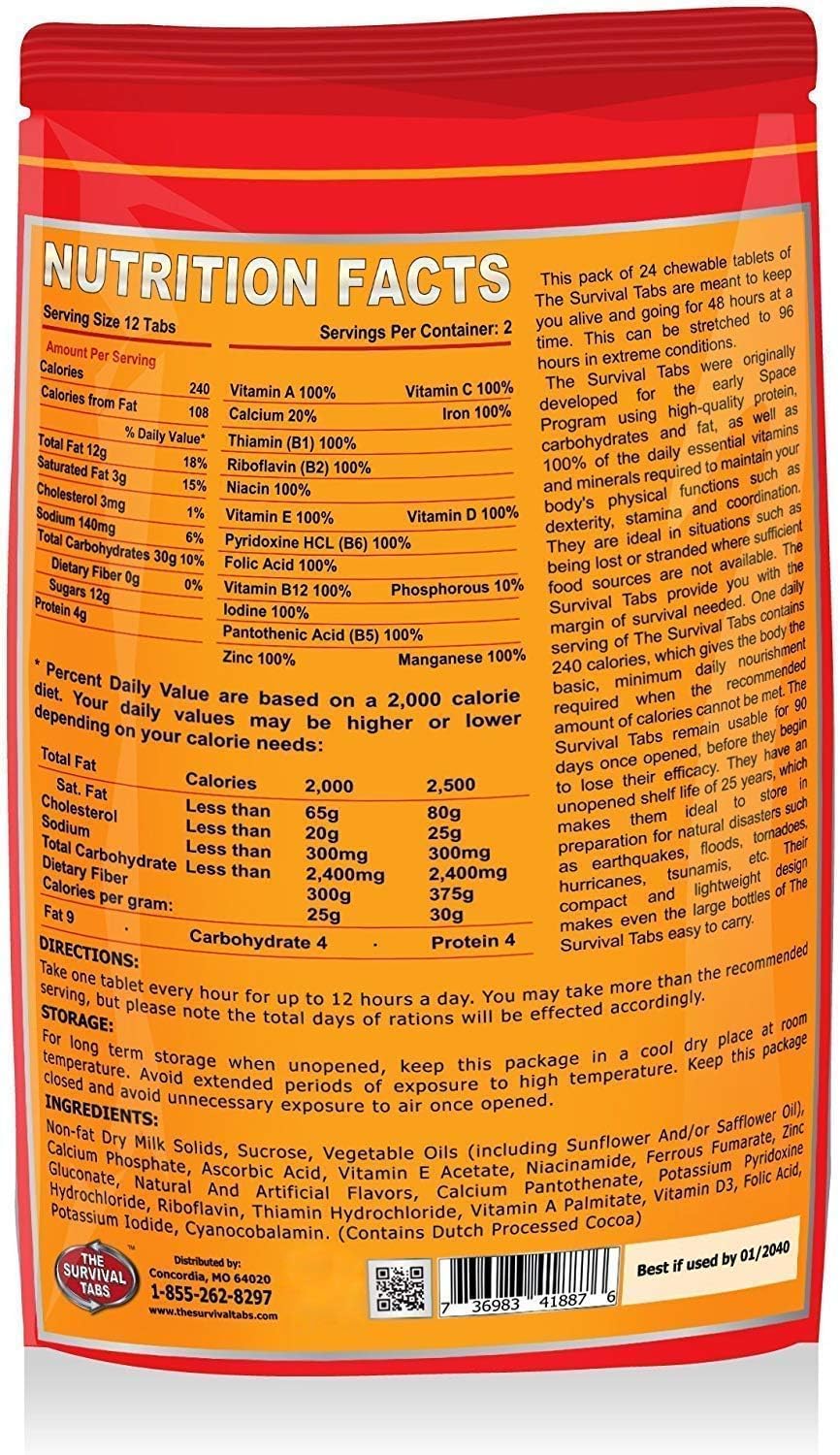 Survival Tabs – Emergency Food Supply – Chocolate Tabs, USA, Disaster Ready