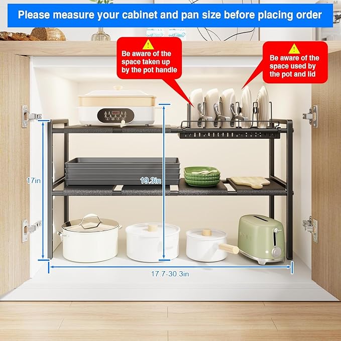 Mustorn Pots and Pans Organizer Under Cabinet, Expandable 2 Tier Under Sink - Image 7