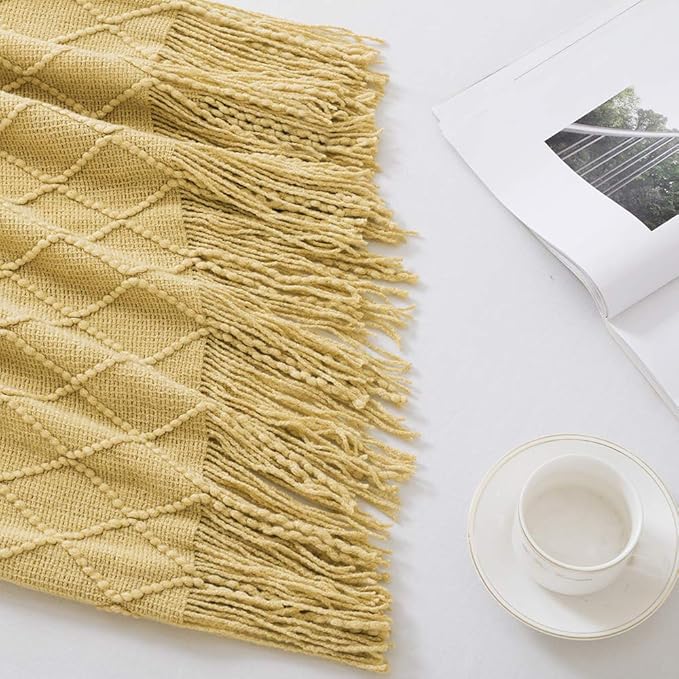BOURINA Mustard Throw Blanket 50 x90 Inches Throw Textured Solid Soft Sofa - Image 4