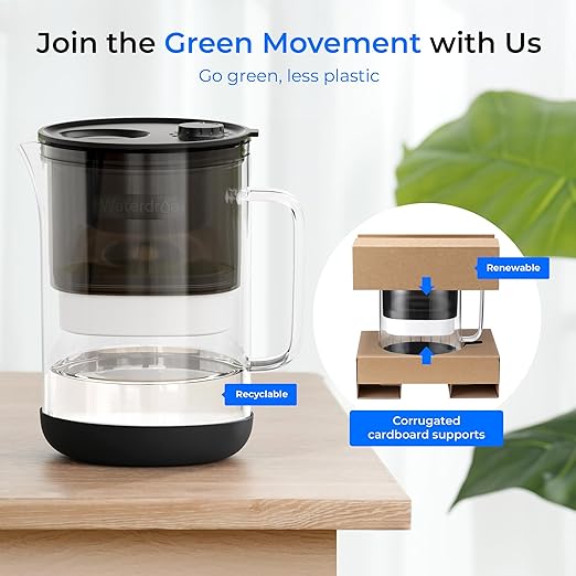 Waterdrop PT-09BL 10-Cup Large Glass Water Filter Pitcher, Eco-Friendly - Image 3