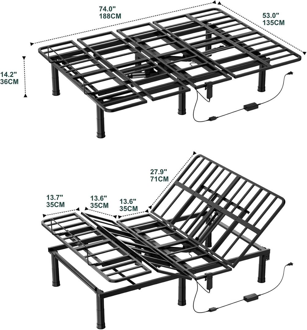 SunsGrove Full Adjustable Bed Frame, Wired Remote Control, Independent Head a...
