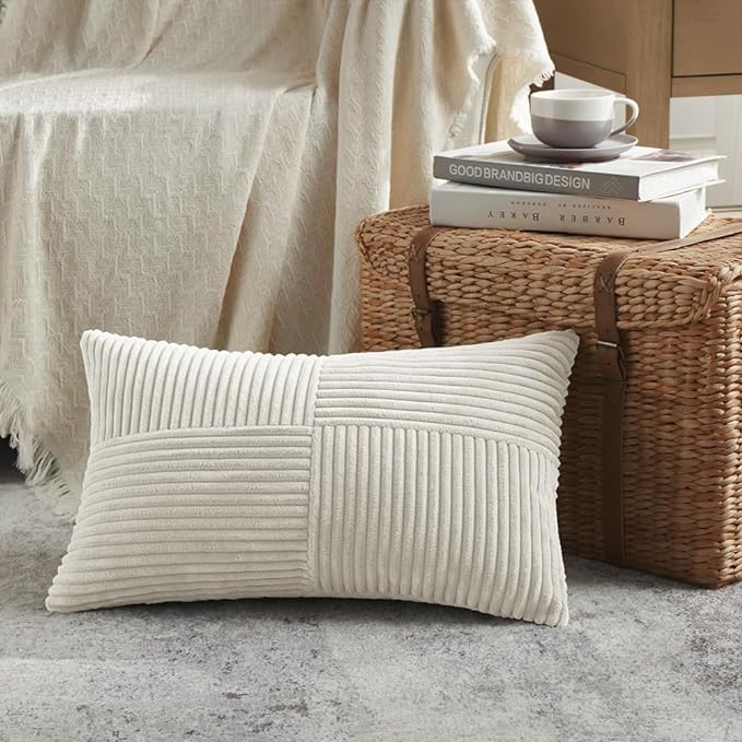 Fancy Homi 2 Packs Cream Lumbar Decorative Throw Pillow Covers 16x28 Inch - Image 2