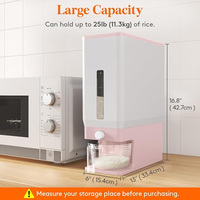 Lifewit 2 Pack Rice Dispenser 25 Lbs, Rice Storage Container Sealed Moisture - Image 3