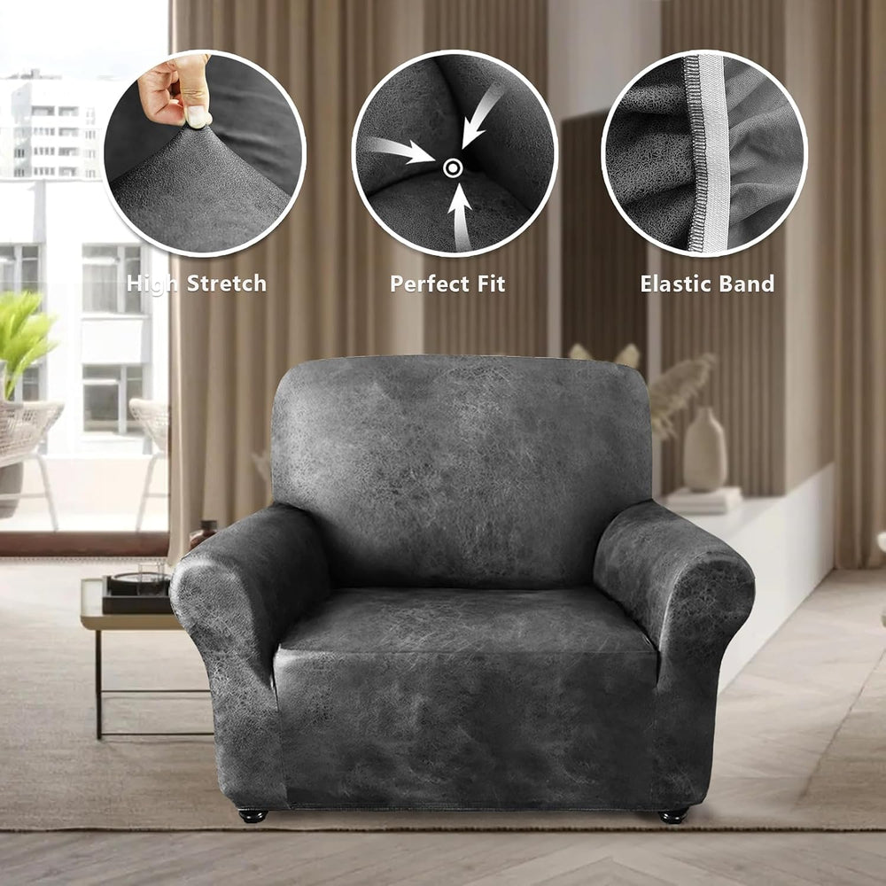 ANARACHON 1-Piece Leather-Look Armchair Cover, Stretch Chair Slipcover