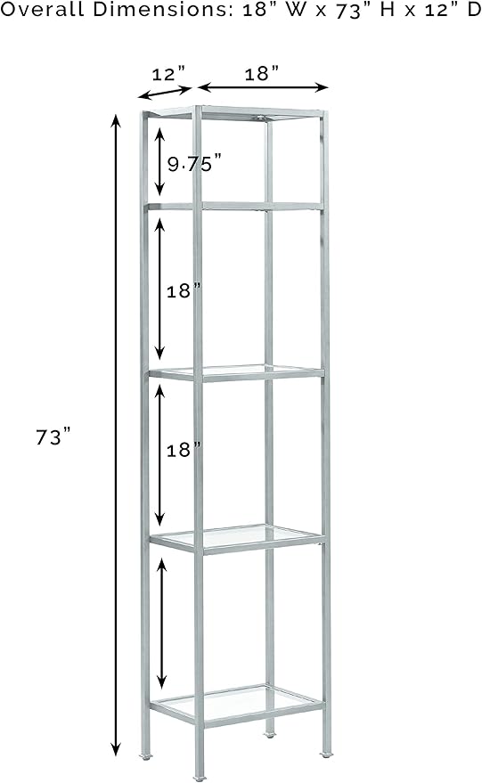 Crosley Furniture Aimee Narrow Bookshelf with Glass Shelves, Bookcase Storage...