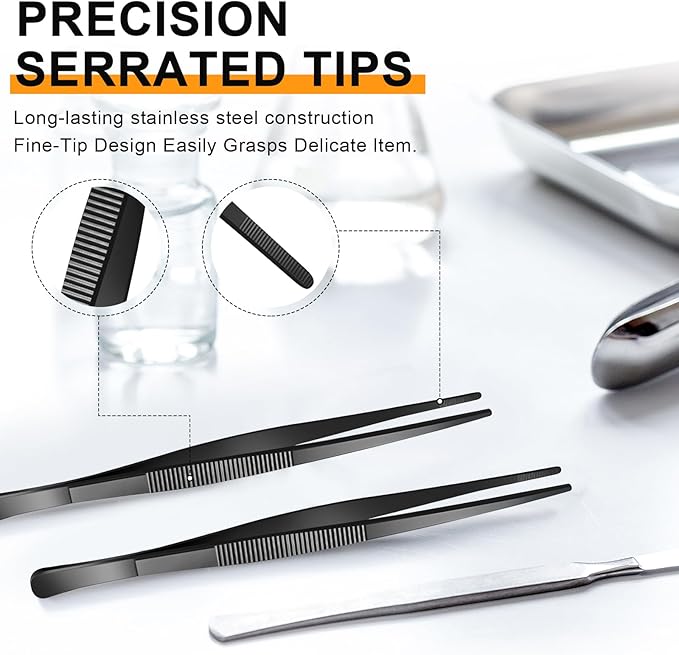 Yaomiao 4 Packs 10 Inch Bar Tweezers Black Cocktail Tongs Long Garnish Tweezers - Image 3