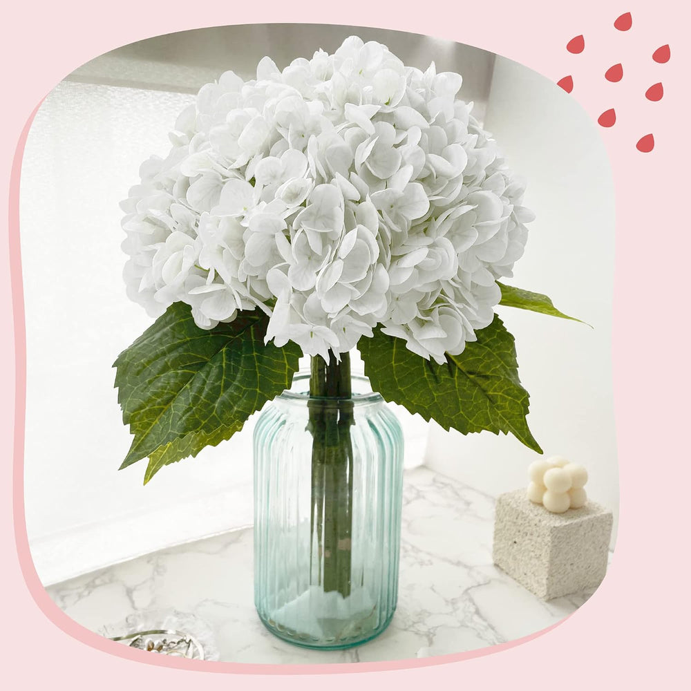 Yatim 21In White Artificial Hydrangea Flowers with Stems 5 Pcs