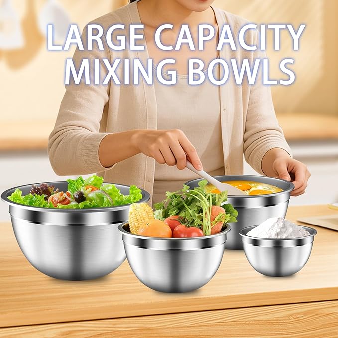 Mixing Bowls with Airtight Lids Set, Large Prep Metal Mixing Bowls - Image 4