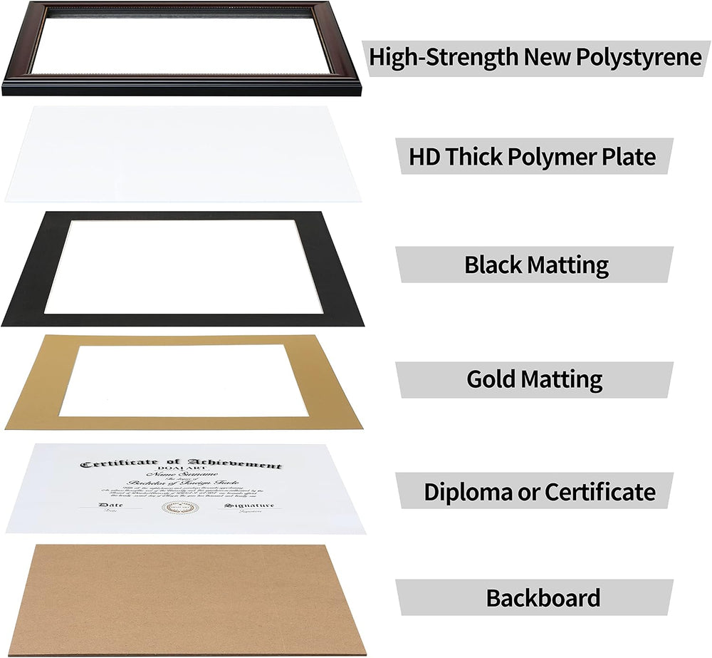 DOAI ART 8.5 x 11 Diploma Frame Set of 4 Classic Mahogany with Black and Gold...