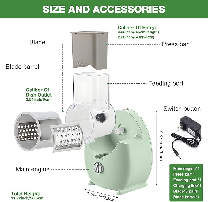 Electric Cheese Grater for Block Cheese - 3 in 1 Rotary Cheese Grater Electric - Image 8