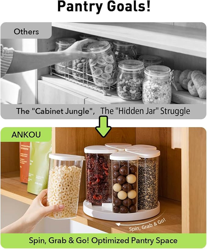Ankou Rotating Food Storage Containers Set of 6, 23oz Clear PET Jars - Image 2