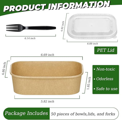 50-Pack 19oz Disposable Kraft Paper Bowls - Image 2