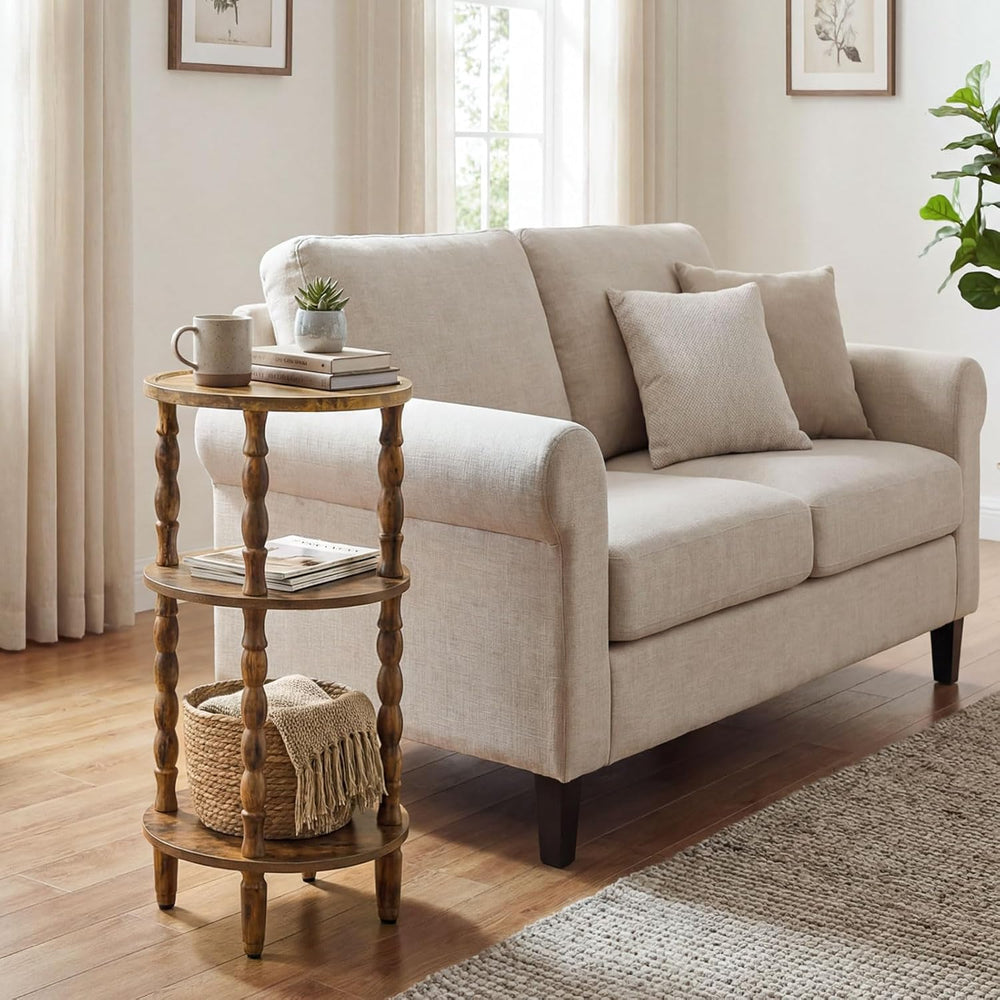 HOOBRO Round Side Table for Small Space, 3-Tier Small Round End Table with Ru...