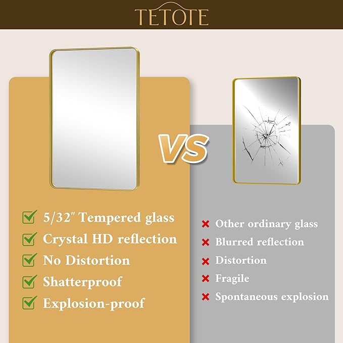 TETOTE 22 x 30 Gold Bathroom Mirror Brushed Gold Metal Framed Vanity Mirror, ...