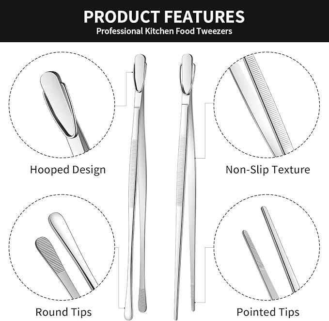 DEHOV 12 Inch Stainless Steel Kitchen Long Food Tweezers - Image 2