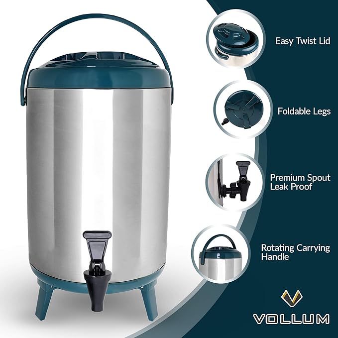 Vollum Stainless Steel Insulated Beverage Dispenser – Insulated Thermal Hot and - Image 2