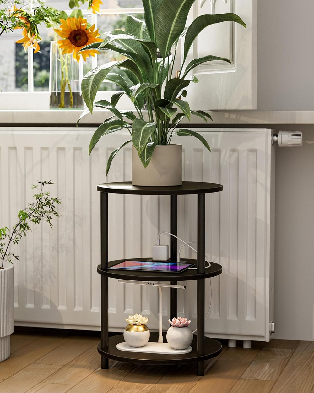 XBurmo Small Round End Table - 3 Tier Design Accent Table, Narrow Side or Bed...