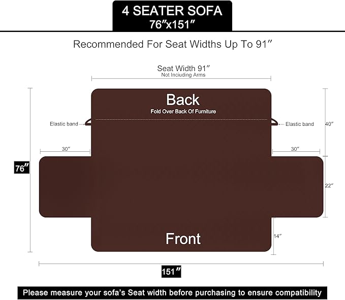 U-NICE HOME 4 Seater Sofa Cover 91 Inch Large Couch Covers - Image 6