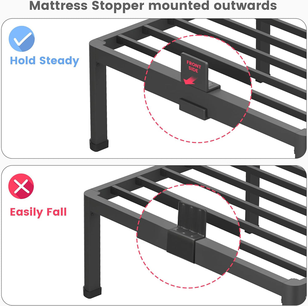 Superay 14 Inch Full Metal Bed Frame with Rounded Leg, Mattress Stopper
