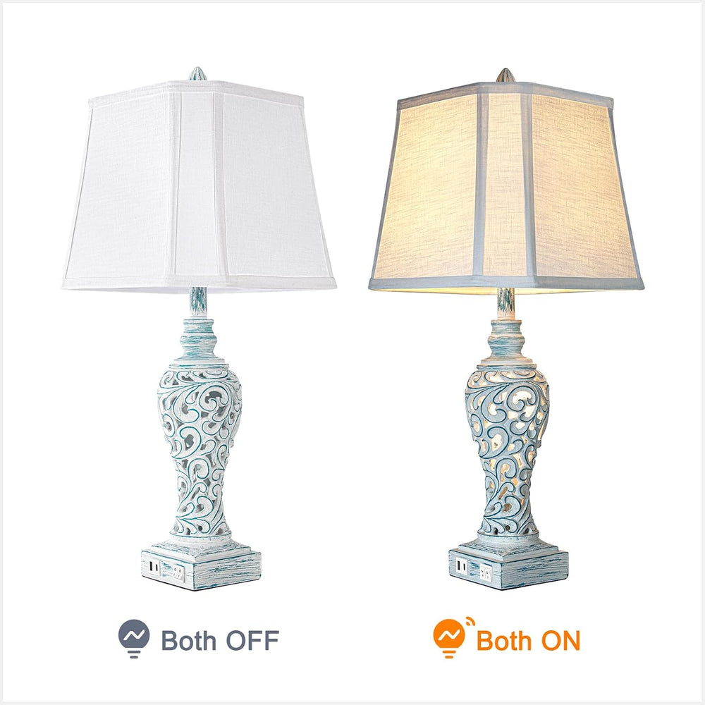 LuxSight Collection Bedside Table Lamps Set of 2 with Night Lights, Vintage