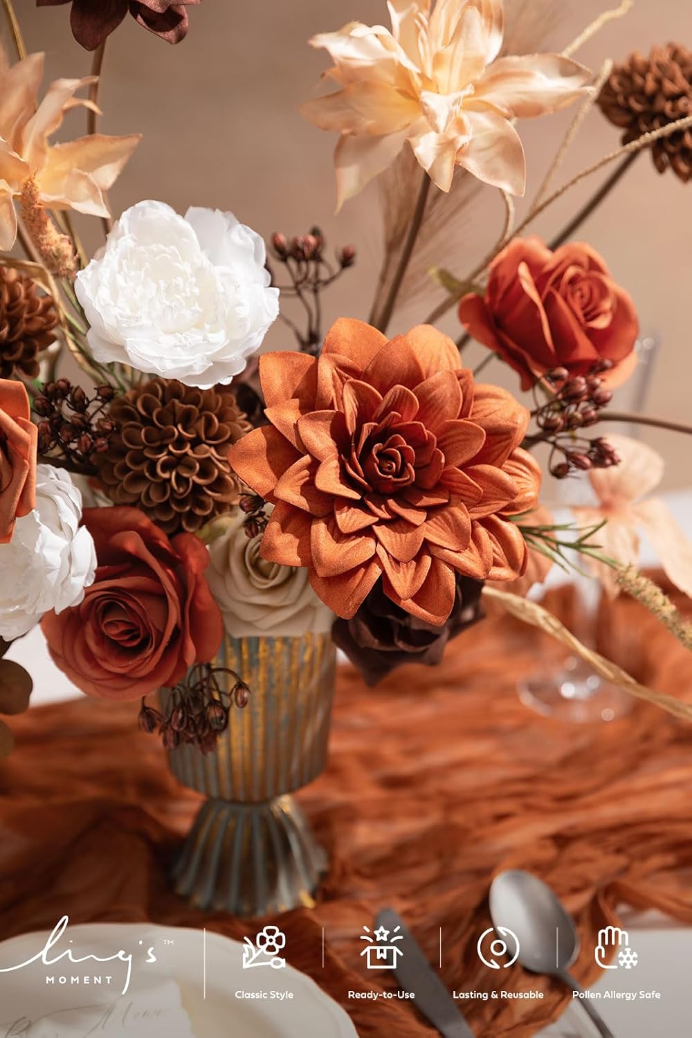 Ling's moment Boho Artificial Flowers Greenery Deluxe Combo, Burnt Orange