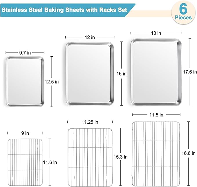 TeamFar Baking Sheet with Rack Set, 17.6/16/12.5 Inch Stainless Steel Cookie