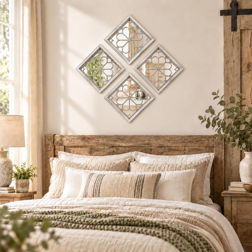 ZEXUIRU 4 Set Rustic Wall Mirrors for Bedroom Bathroom Living Room Entryway W...