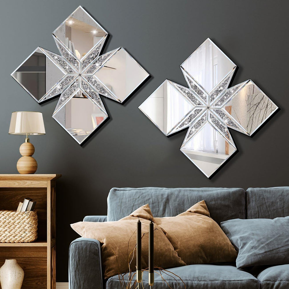 Crushed Diamond Decorative Mirror 22.25x22.25” Diamond Shape Glass Wall Mirro...