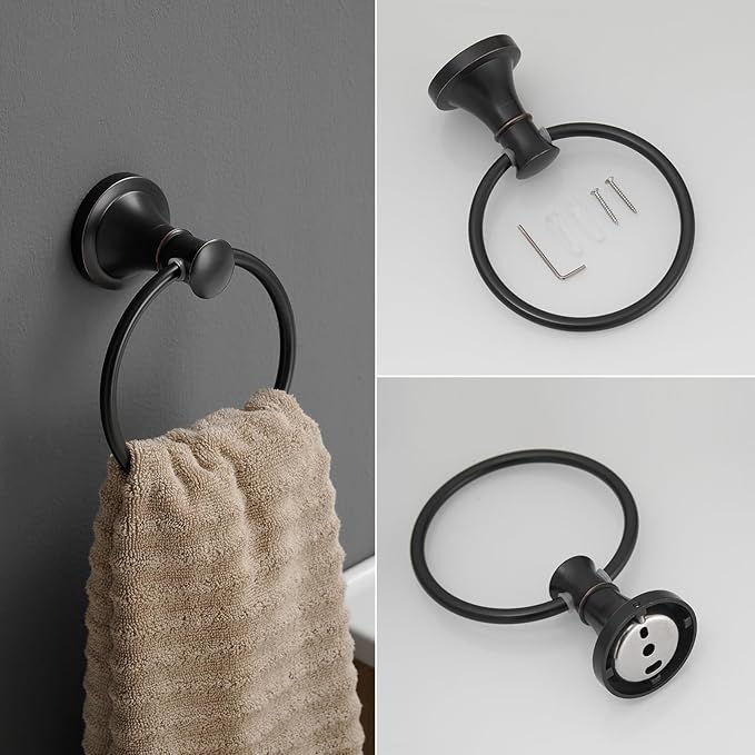 RUMOSE Toilet Paper Holder and Hand Towel Ring Oil Rubbed Bronze Wall Mount