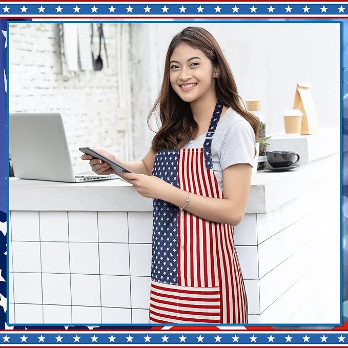 SATINIOR USA 4th of July Flag Kitchen Chef Hat Adjustable Apron 250th - Image 7