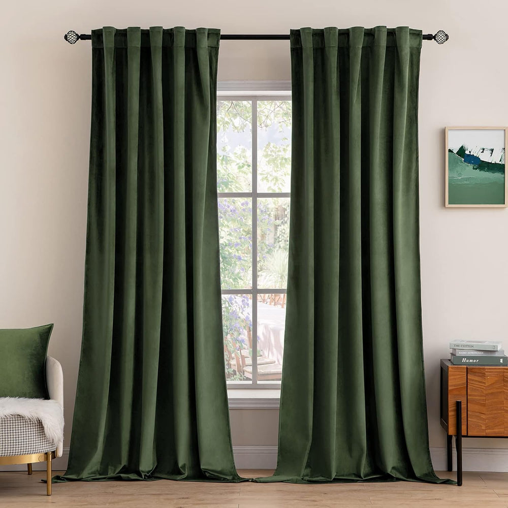 MIULEE Velvet Curtains 52x63 inches 2 Panels Olive Green Blackout Curtains
