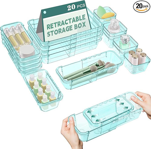 20 Pcs Clear Drawer Organizer, Adjustable Drawer Storage Box, 3-Size Desk by Hiitytin